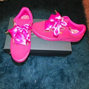 PUMA // Pink Suede Tennis Shoes with Satin Laces